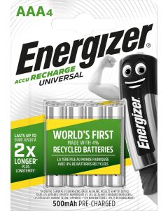 Energizer Wiederaufladbare Universal AAA / NH12 500mAh Batterien (4 Stück Packung)