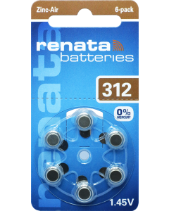 Renata ZA312 (6 Stück) Hörgerätebatterien - 0 % Quecksilber