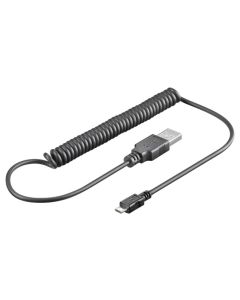 USB-A 2.0 til Micro USB, spiral,  lade- og datakabel, sort, 1m