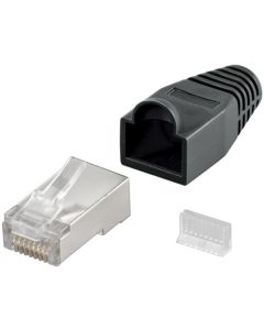 CAT 5e RJ45 Stecker geschirmt mit Stressreduzierungskappe, schwarz - 1 Stück.