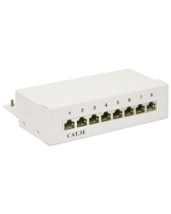 CAT 5e Mini skrivebordsudgave af Patch Panel, 8 Port, grå, Papirboks med label