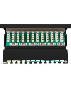CAT 6 Mini skrivebordsudgave af Patch Panel, 12 Port, sort, Papirboks med label