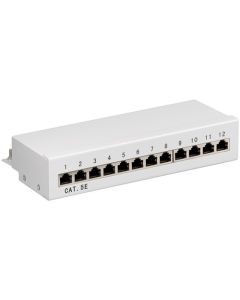 CAT 5e Mini skrivebordsudgave af Patch Panel, 12 Port, grå, Papirboks med label